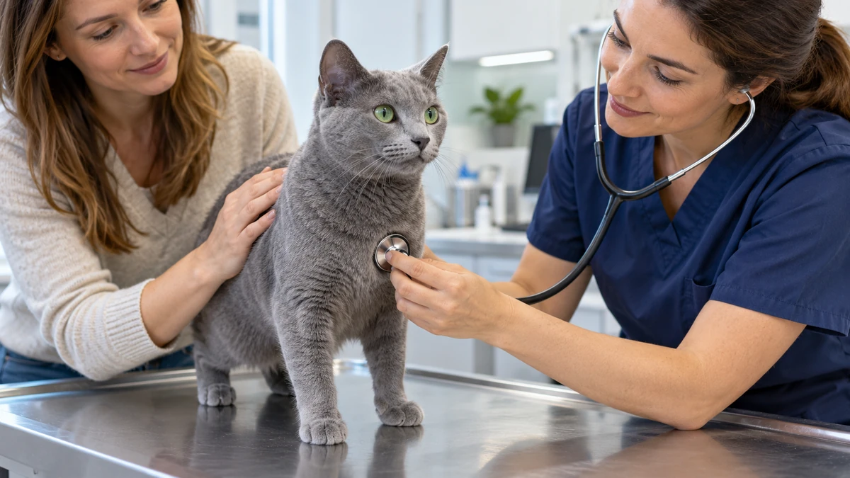 Mavi Rus Kedisi kedi — veteriner kontrolü